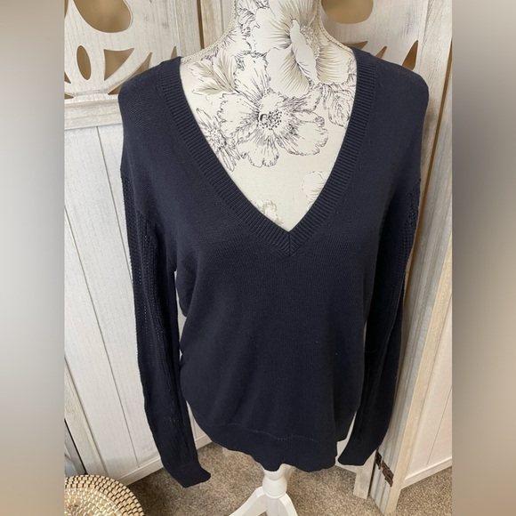 BROCHU WALKER Pima Cotton Navy Blue CABLE KNIT SWEATER SIZE Large - Picture 1 of 5